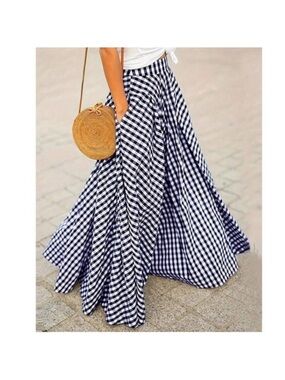Classic Gingham High Waisted Flowy Maxi Skirt S M L XL